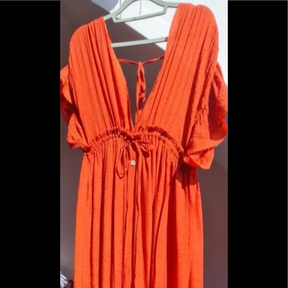 Red Boho Gauze Boho Button Flutter Maxi Dress - Picture 12 of 15